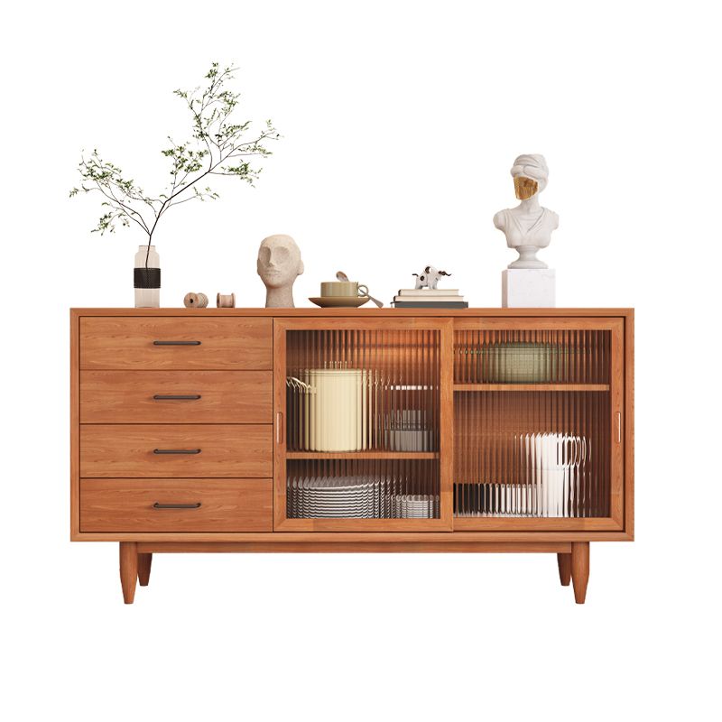 Mid-Century Modern Solid Wood Accent Cabinet with Glass Door