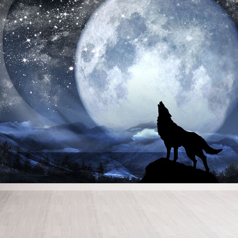 Contemporary Style Luna-Glob Mural Wallpaper Soft Color Outer Space Wall Covering