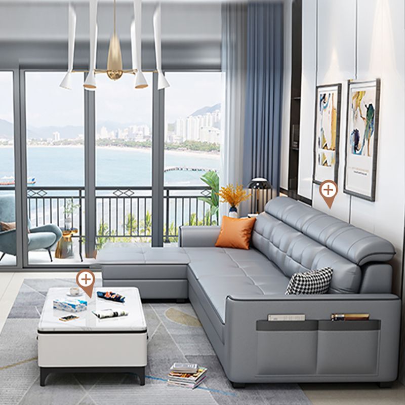 Contemporary Stain-resistant Sectional L-shape Sqaure Arm Sectional in Grey