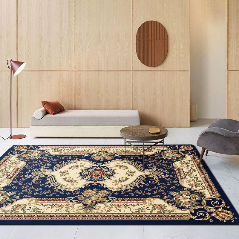 Traditional Border Printed Carpet Polyester Area Rug Non-Slip Backing Indoor Carpet for Living Room