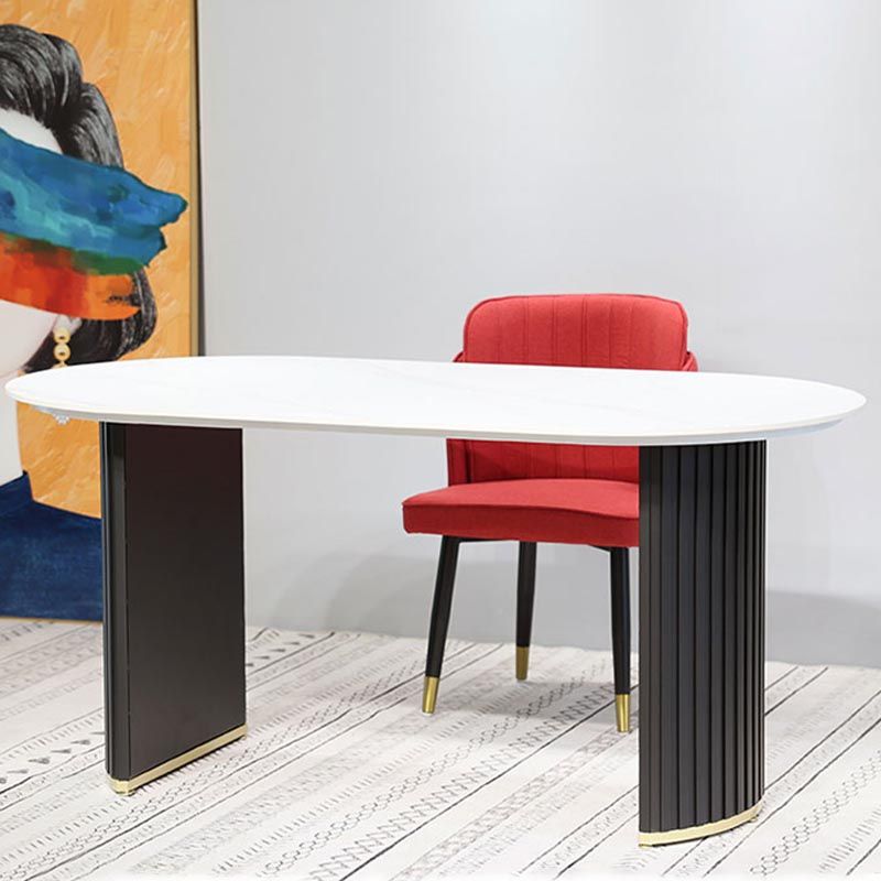 Oval Stone Dining Table Luxury Double Pedestal Table for Dining Room