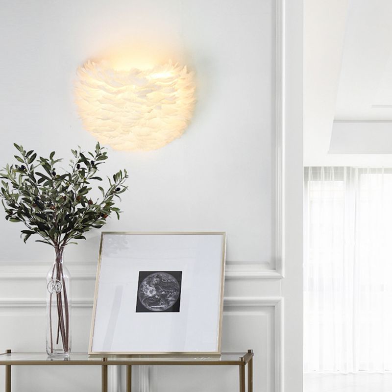 Romantic Feather Wall Mount Lamp Modern Cosy Wall Sconce Lighting for Bedroom