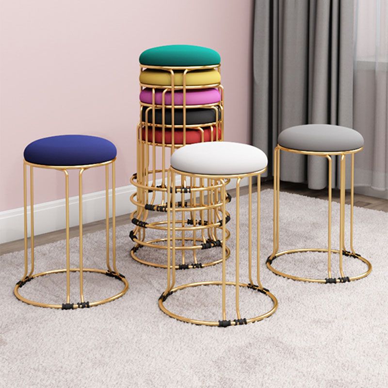 Metal Frame Pouf Plain Round Contemporary Velvet Fade Resistant Ottoman