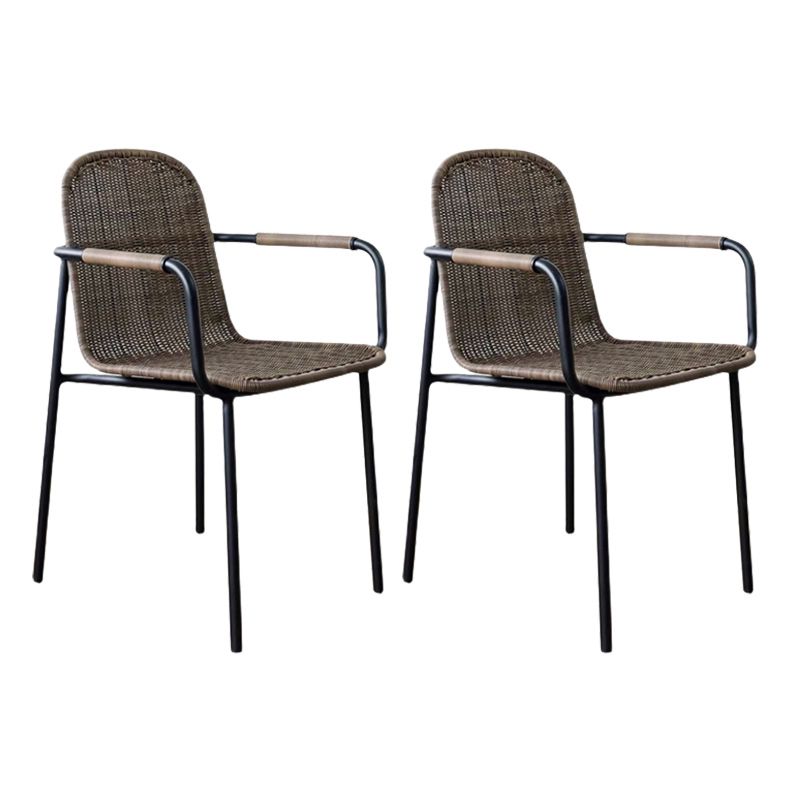 Industrial Patio Dining Side Chair in Brown Aluminum 30.7" High