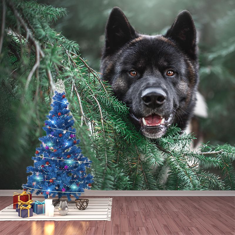 Customized Fierce Akita Wall Mural Horizontal Photography for Sleeping Room Decoration