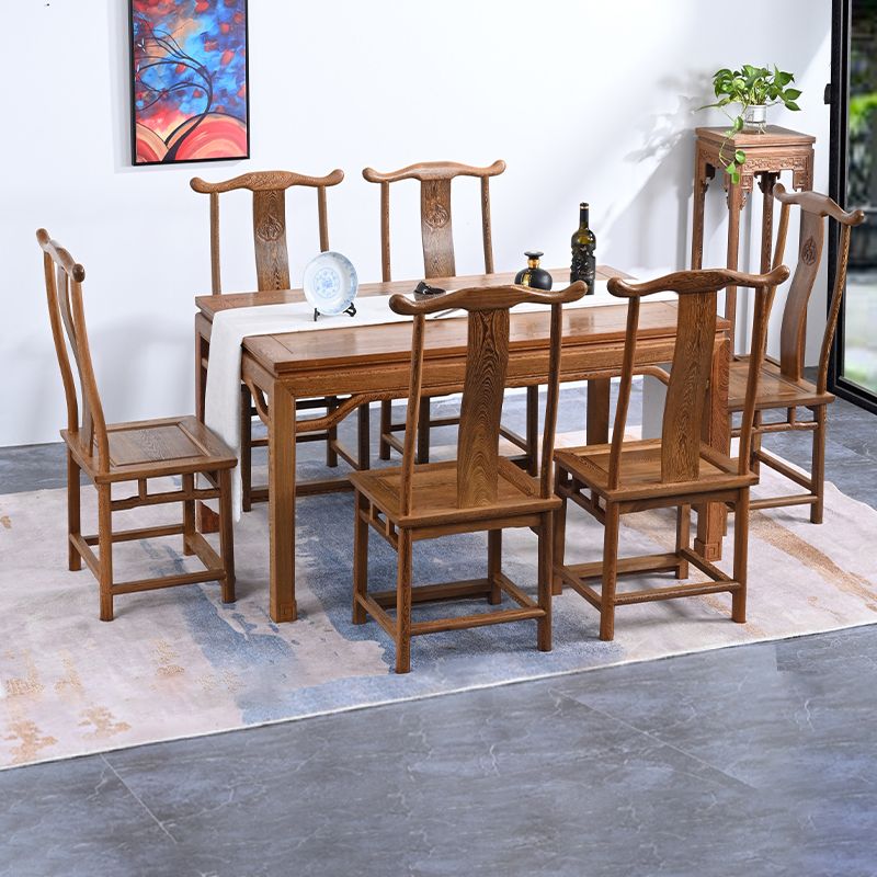 Traditional Style Solid Wood Dining Set with Walnut Fixed Table and 4 Legs Base for Home Use