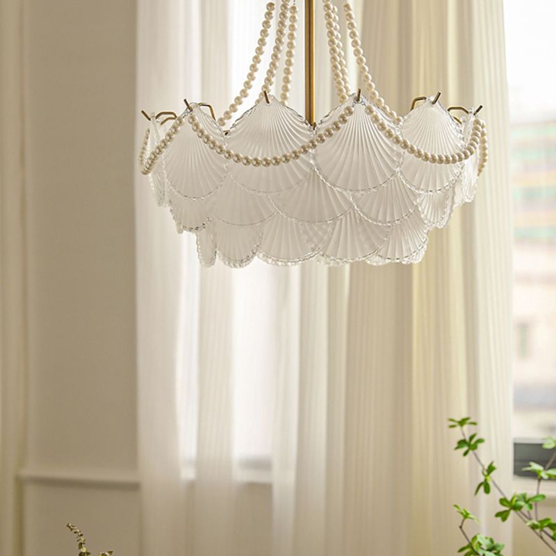 Modern Shell Shape Chandelier Glass Multi Light Hanging Light in White for Bedroom