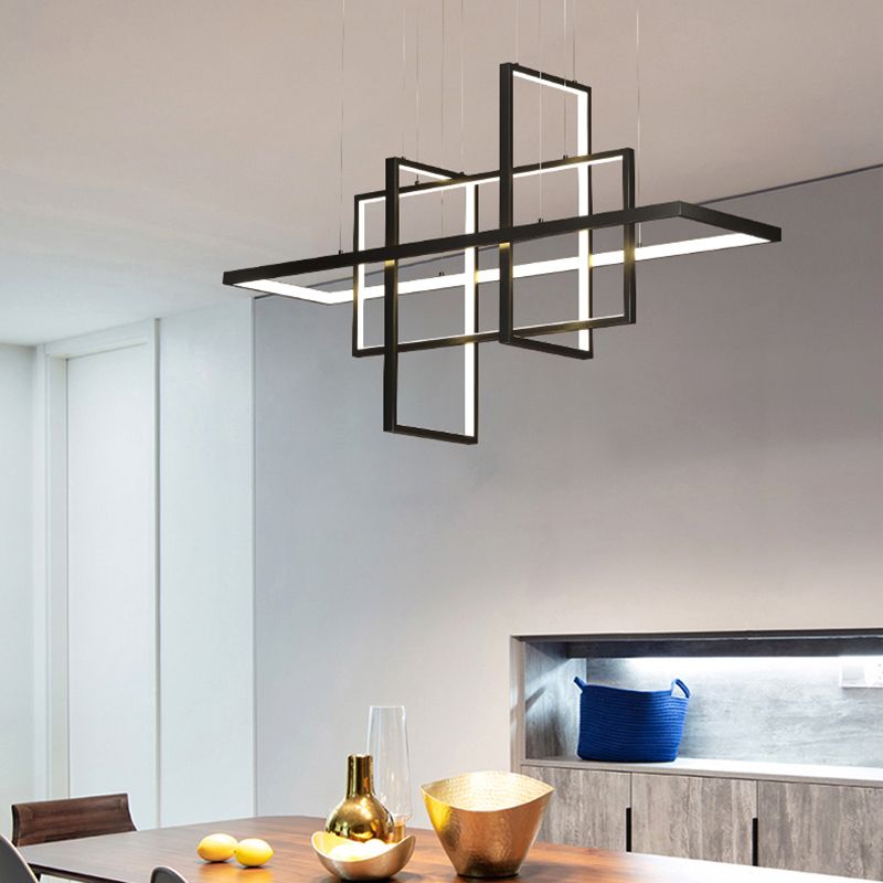 Rectangle Island Lighting Modernism Metal Pendant Light Fixture for Dining Room