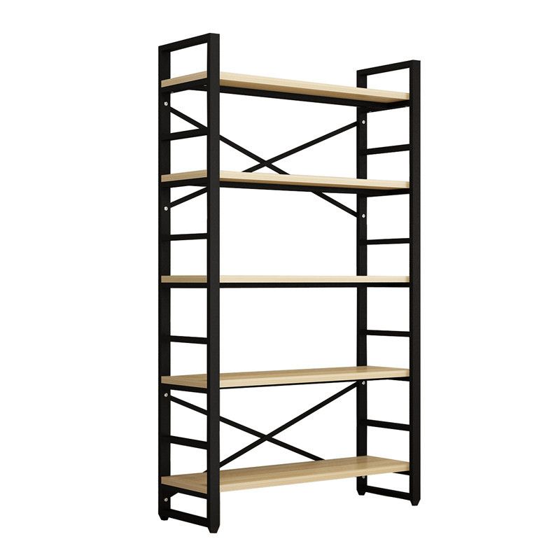 Contemporary Metal and Wooden Shelf Bookcase Open Book Shelf for Study Room