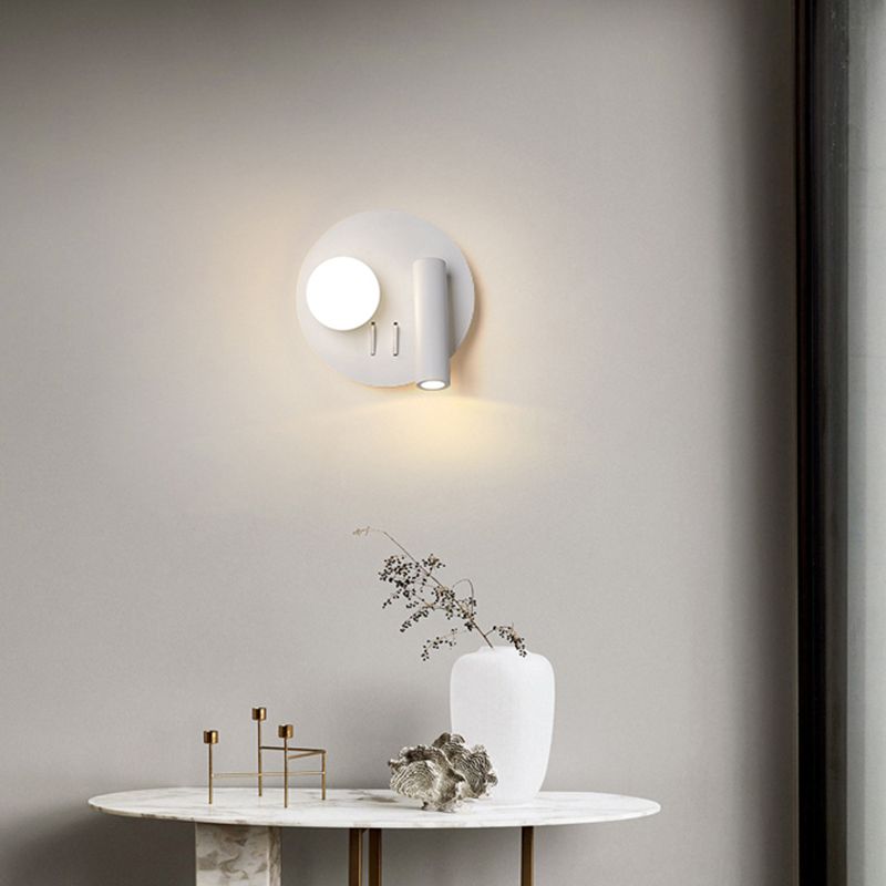 Modern Metal Wall Light Geometric White 2 Lights Reading Wall Sconce for Bedroom