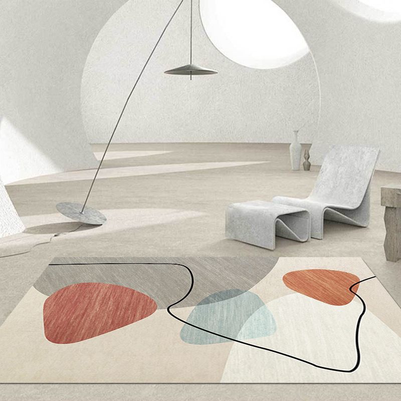 Nordic Color Block Rug Polyester Washable Carpet with Anti-Slip Backing Rug