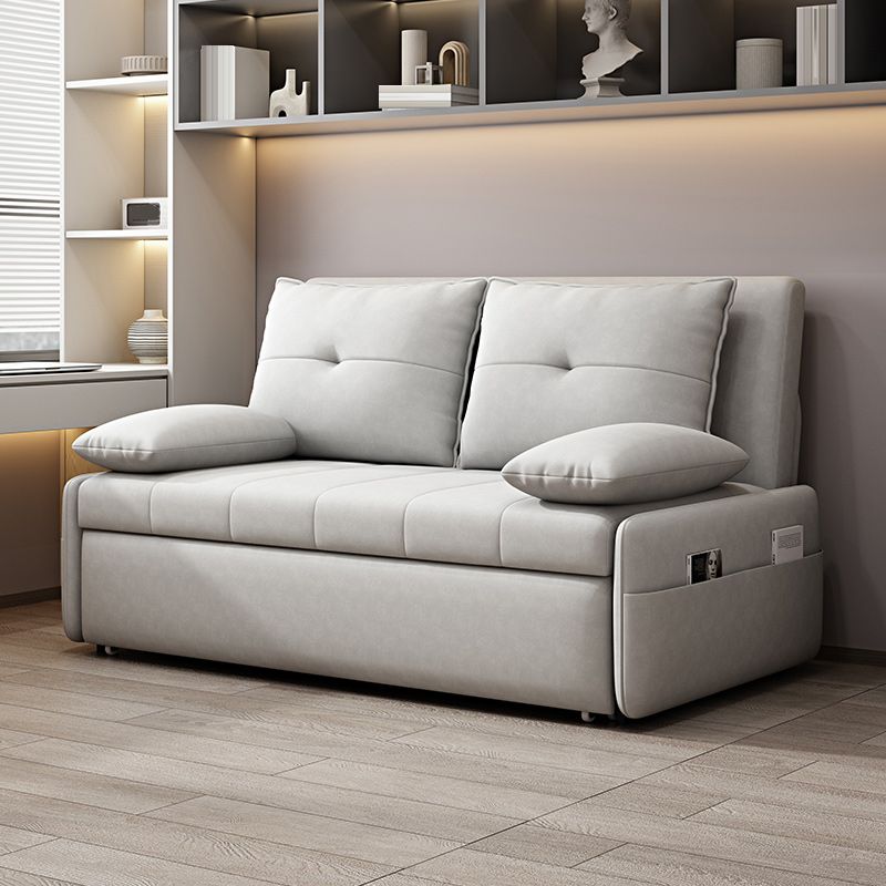 Contemporary Faux Leather Sleeper Pillow Top Arms Sofa Bed in Gray