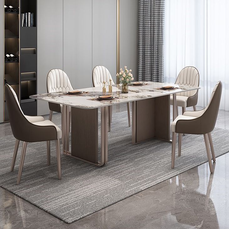 Traditional Luxury Dining Table Sintered Stone Rectangle Table with Gold Frame