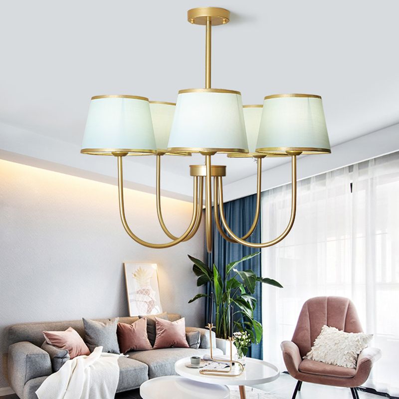Multi-Head Chandelier Lighting Fixtures American Style Metal Suspension Light with Fabric Shade