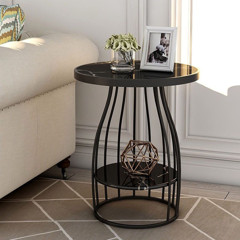 Contemporary Metal Frame End Table 24.8" Tall Slate Top Side Table