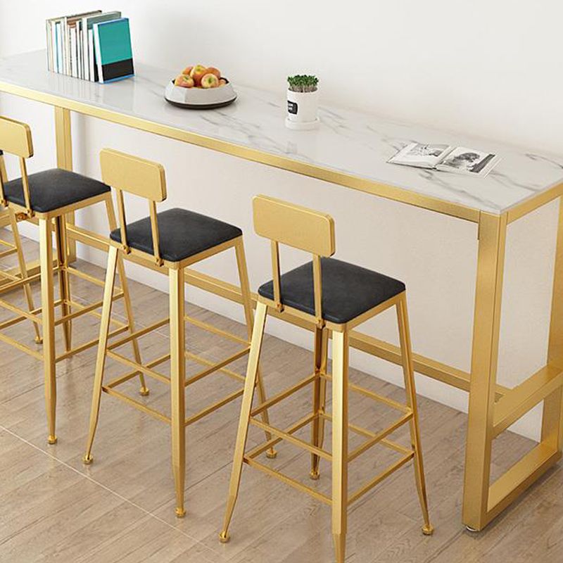 Glam Style Bar Table Set 1/5 Pieces Rectangle Stone Fixed Pub Dining Set