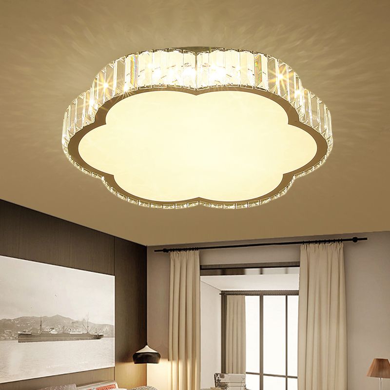 Cloud Clear Crystal Prisms Flush Light Fixture Contemporary Bedchamber LED Ceiling Mount in Stainless-Steel