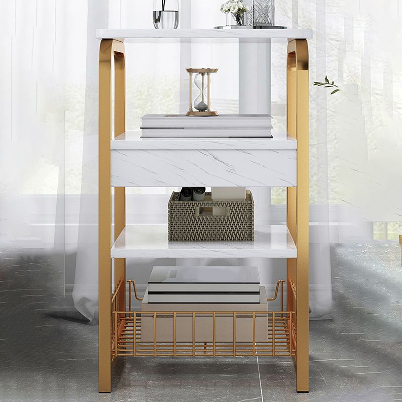 Modern Farmhouse Rectangular Wood Side End Table with Four Metal Legs