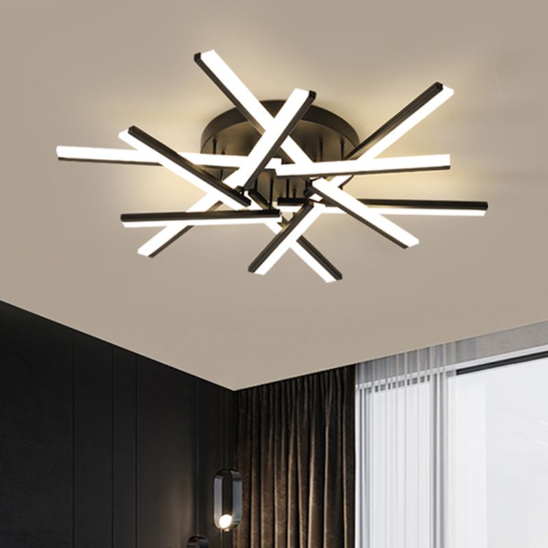 Gekruiste staven acryl semi-inbouwlamp hedendaagse LED zwarte plafondgemonteerde lamp