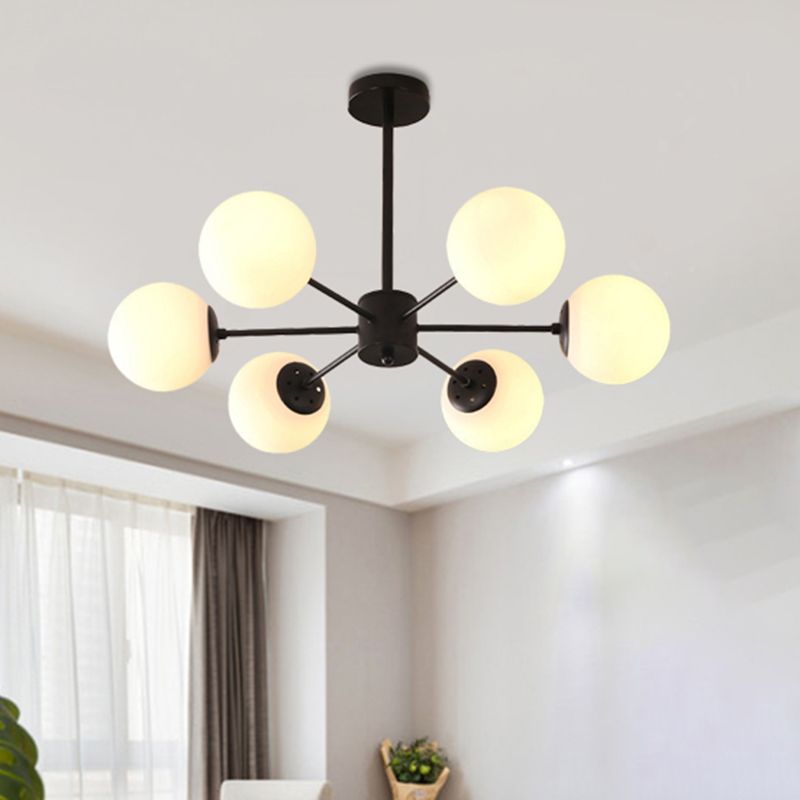 Amber/Blue/Clear Glass Spherical Chandelier Light Post Modern 6/8/10 Lights Black Pendant Lamp for Bedroom