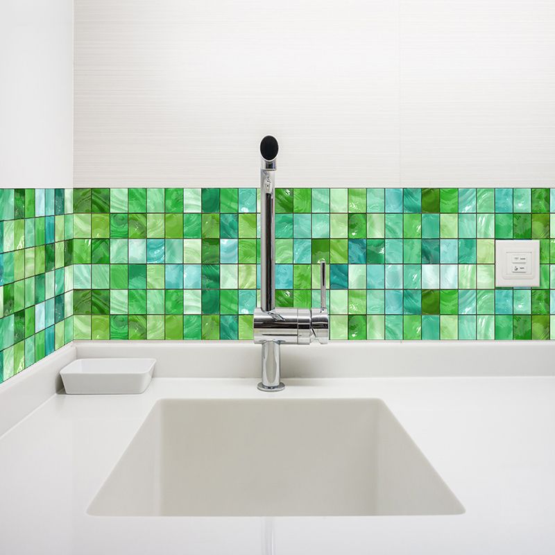 PVC Green Wallpaper Border Bohemian Mosaic Tile Self-Sticking Wall Decor, 7.9' L x 8" W