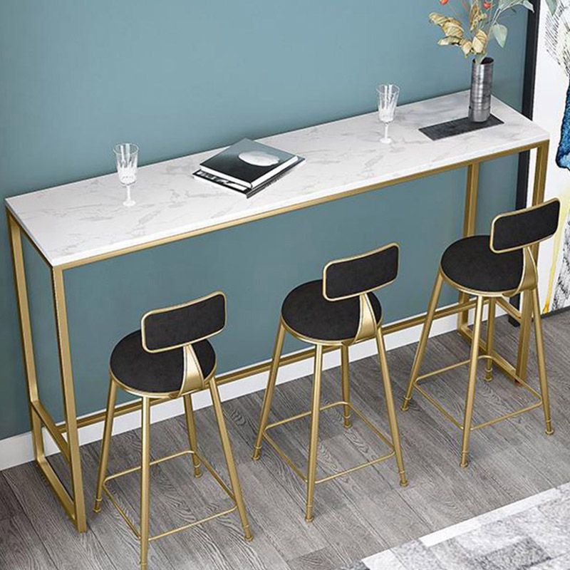 Glam Style Bar Table Faux Marble Top Bistro Table with Gold Base