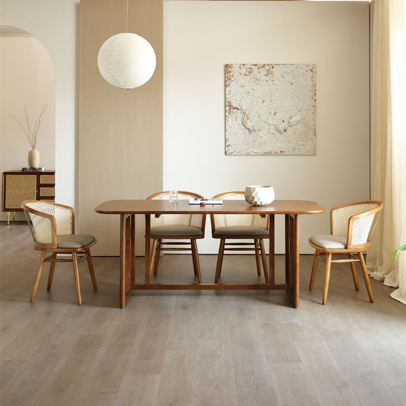 Rectangle Dining Set 1/4/5/6 Pcs Ash Solid Wood and Rattan Dining Table and Chairs