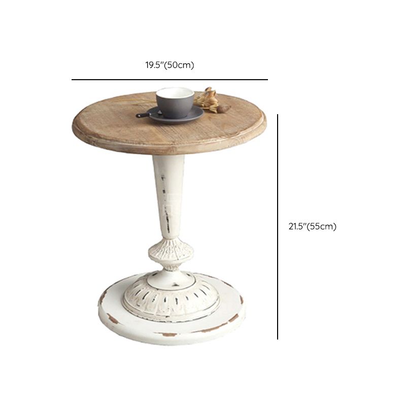 Round Wood Top Coffee Table Iron Pedestal Cocktail Table - Distressed Surface Treatment