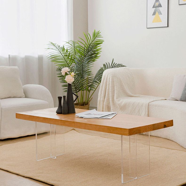 Scandinavian Rectangle Coffee Table with Solid Wood Top and Acrylic Base