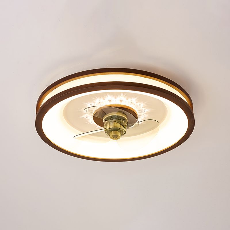 LED Wooden Ceiling Fan Light Modern Ceiling Mount Lamp with Acrylic Shade for Living Room