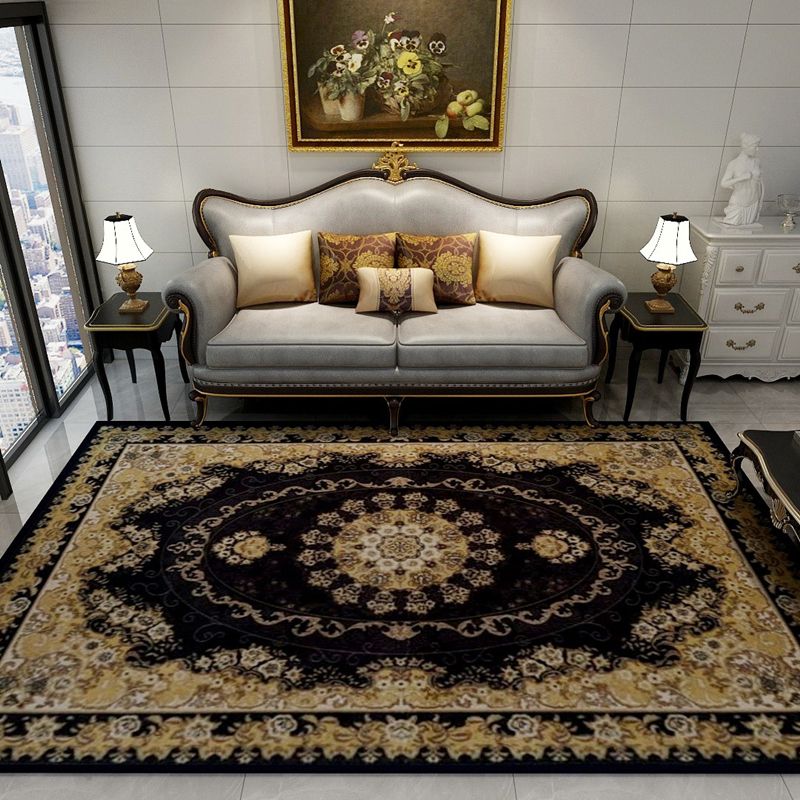 Tapis à cadre floral oriental Couleur foncé du tapis en polypropylène machine à lavage antidérapant la zone résistante à la tache de teinture pour salle familiale