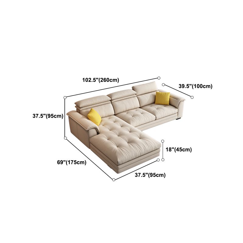 Contemporary Fabric Sofa in Beige Pillow Top Arm Sofa with Bolster Pillows