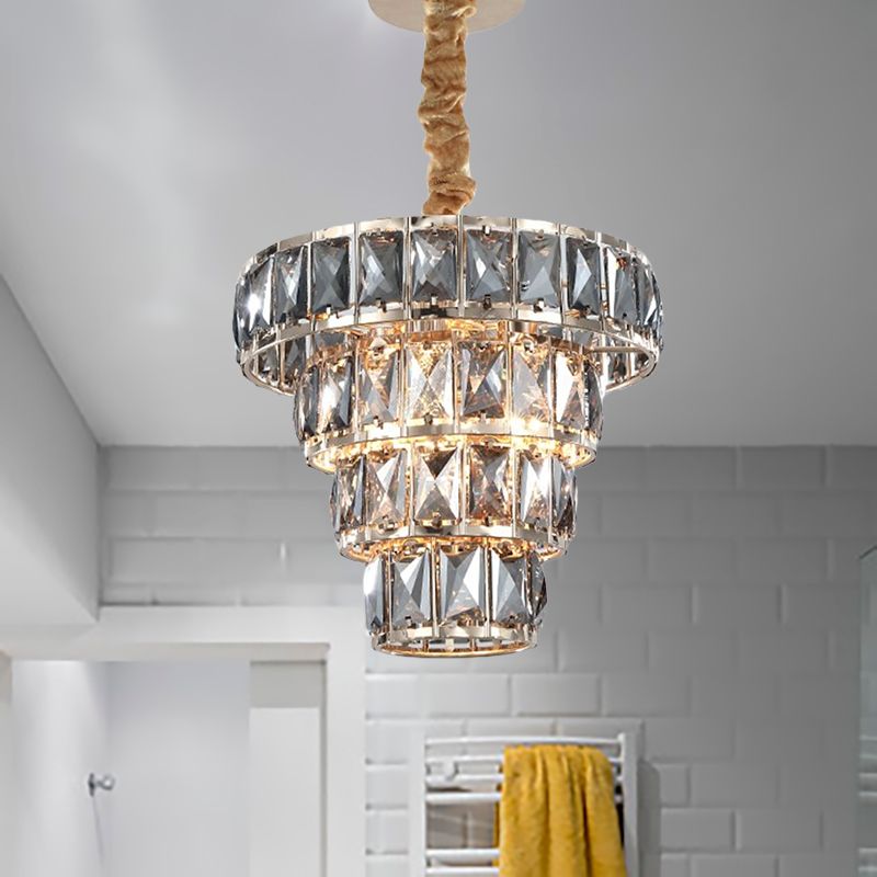 Multi Layer Hanging Light Vintage Crystal 3/5 Lights Pendant Light Fixture in Chrome for Dining Room