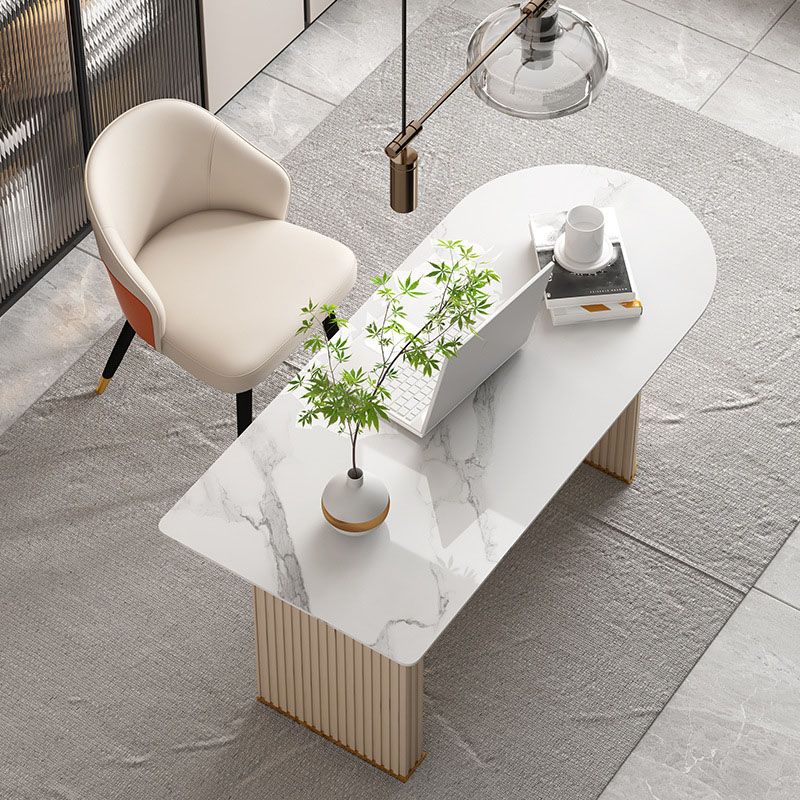 Glam Beige Office Desk 23.6" Wide Stone and Metal Writing Desk