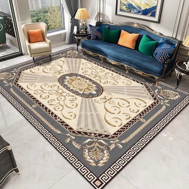 Classical European Rug Medallion Print Carpet Polyester Stain Resistant Rug for Home Decor