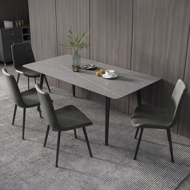 Contemporary Style Sintered Stone Dining Set with Traditional Height Table and Black Leg Base