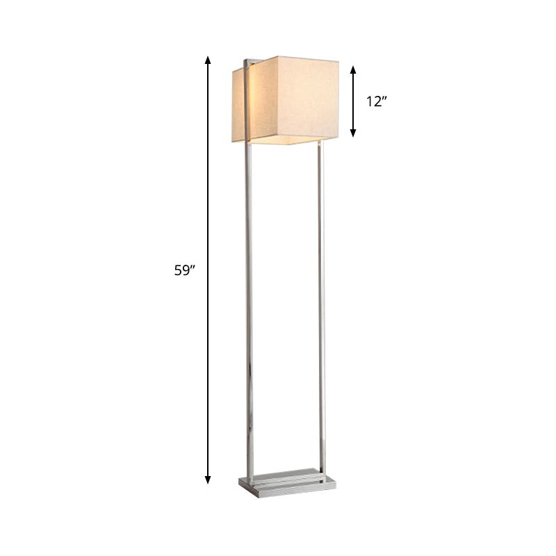 Rectangular Floor Standing Lamp Modernism Fabric Reading Floor Lamp in Beige with Metal Base