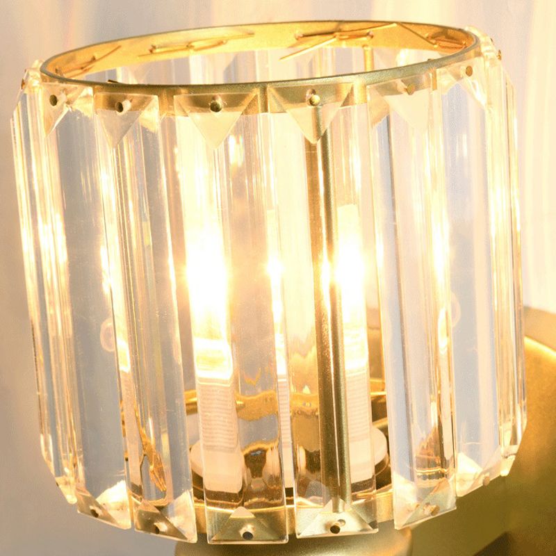 Cylinder Shape Wall Lamp Modern Style Crystal 1 Light Wall Light in Clear