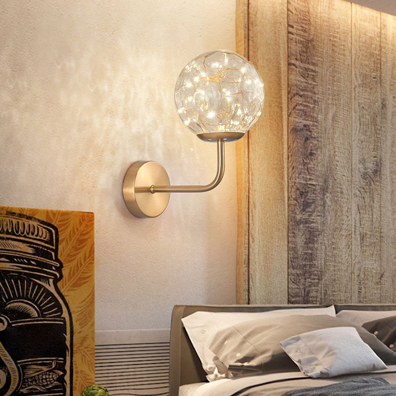 Glass Globe LED Wall Lamp in Modern Luxury Style Wrought Iron Hanging Wall Light for Bedroom