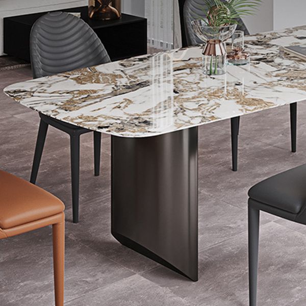 Industrial Style Rectangle Dining Table Sintered Stone Table with Metal Legs for Home