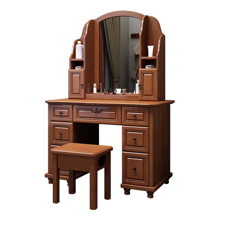 Traditional Solid Wood Makeup Dressing Table 60.23" H Vanity Set with Stool and Mirror