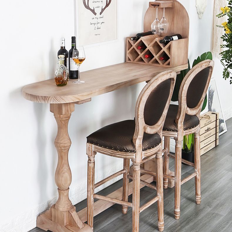 Industrial Style Bar Table Wood Specialty Top 41.3"H Bistro Table with Wine Rack