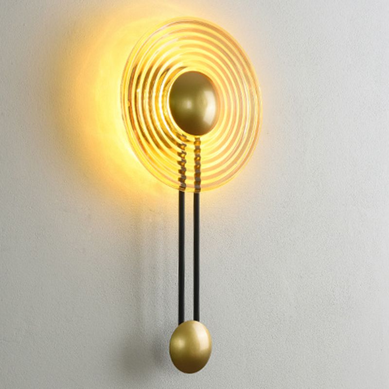 Glass Round Wall Light Modern 1-Light Wall Lights in Gold for Bedroom