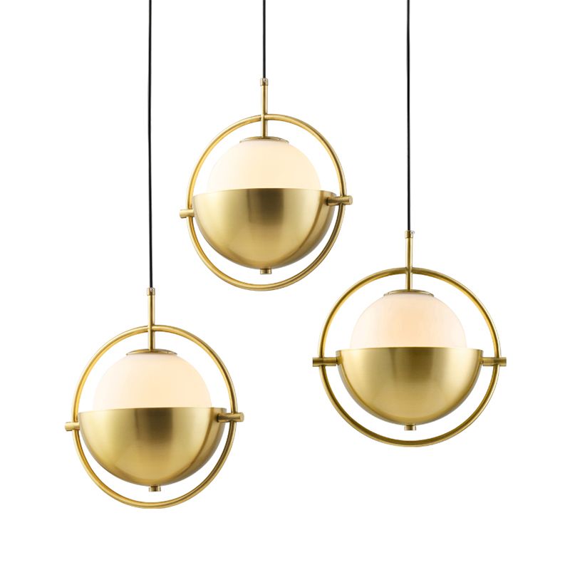 Brass Orb Pendant Lighting Contemporary 1-Light Opal Glass Hanging Lamp Kit with Metal Frame
