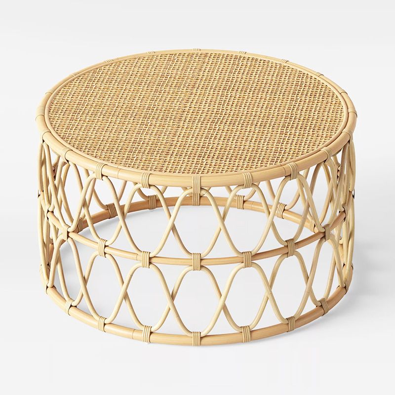 Contemporary 17.7"/19.6" Round Coffee Table Rattan Drum Cocktail Table