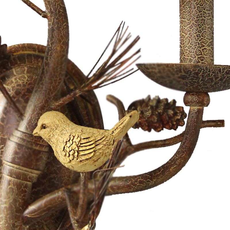 Vintage Flared Wall Light Fixture Fabric Wall Mounted Lamp with Bird Decor in Rust for Restaurant