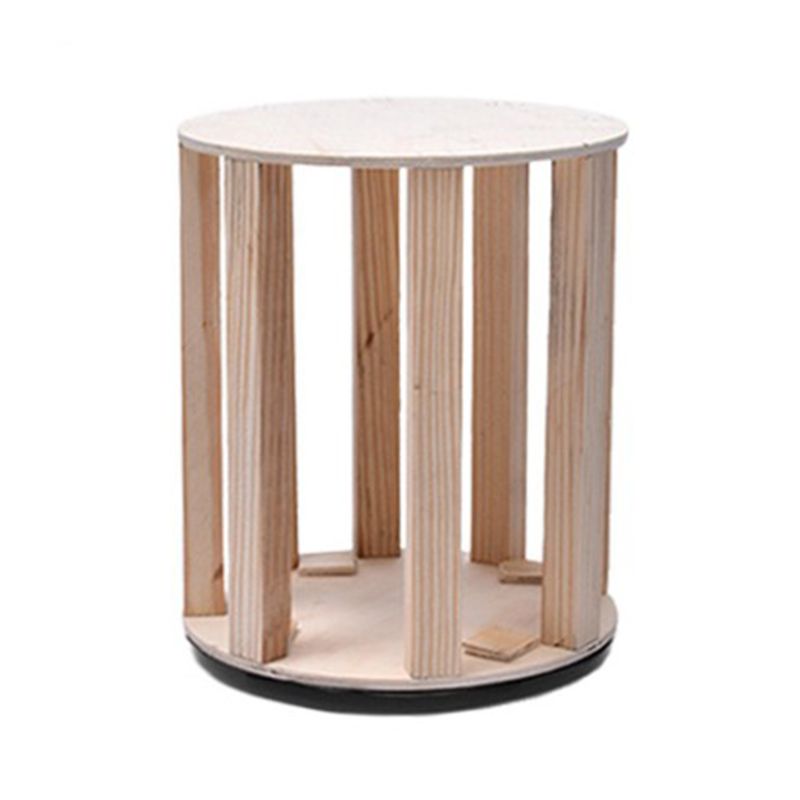 Contemporary Pouf Ottoman Fabric Upholstered Tufted Solid Color Cylinder Shape Ottoman