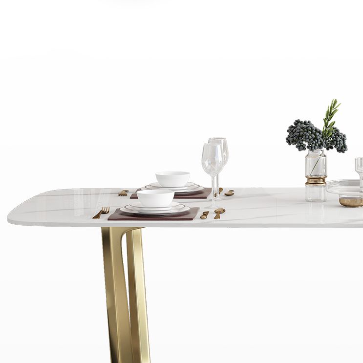 Luxury Sintered Stone Top Table Rectangle Table with Trestle Base in Gold