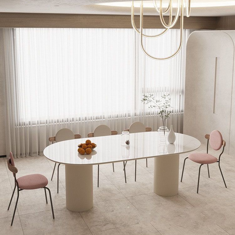 Dining Room Dinner Kitchen Table Double Pedestal Stone Oval Dining Table