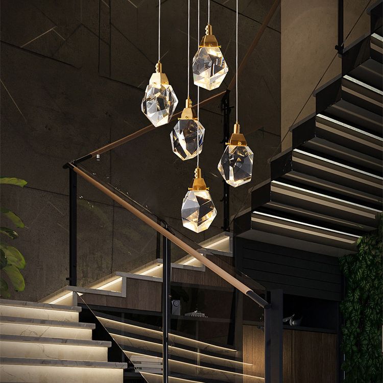 Crystal Gold LED Pendant Light in Modern Style Copper Geometric Hanging Lamp for Commercial Place